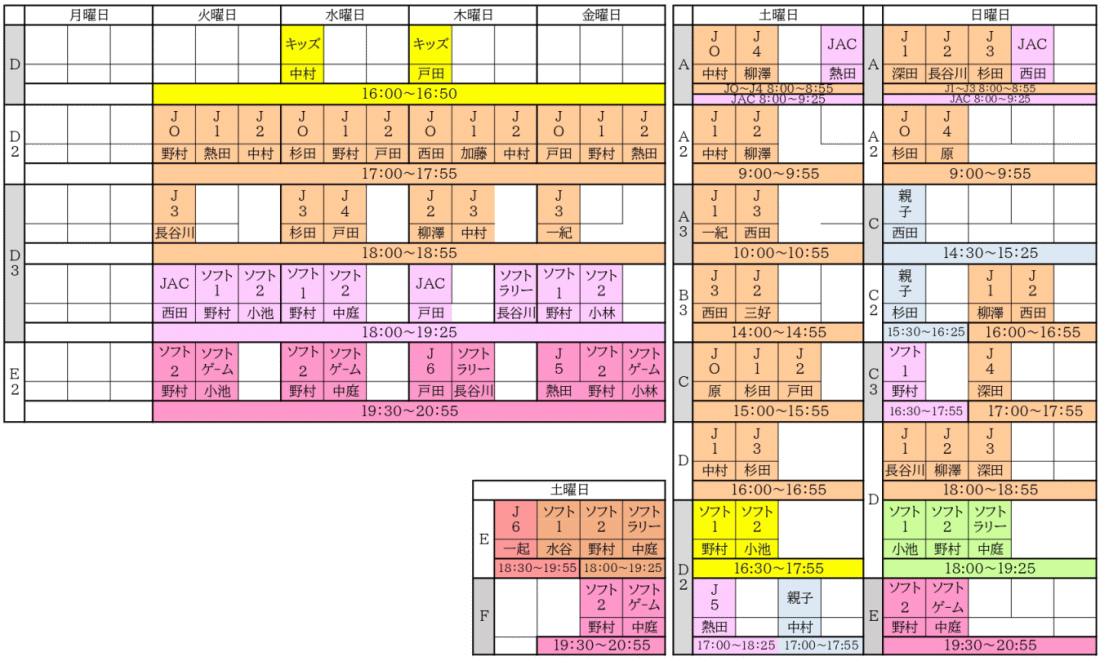 ジュニアクラス　レッスンプログラム