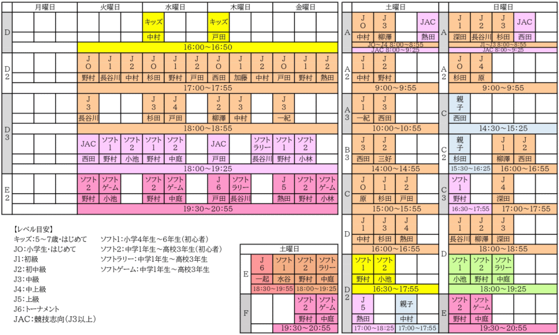 ジュニアクラス　レッスンプログラム